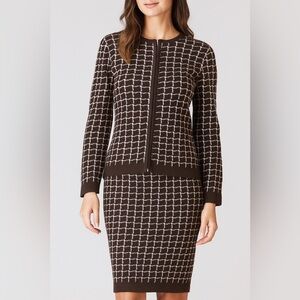 Grace Dane Lewis Brown and Pink Wool Set with Checkered Pattern and Long Sleeves